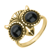 9ct Yellow Gold Whitby Jet Owl Eyes Ring, R855.