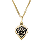 18ct Yellow Gold Blue Goldstone Flore Filigree Small Heart Necklace. P3629.
