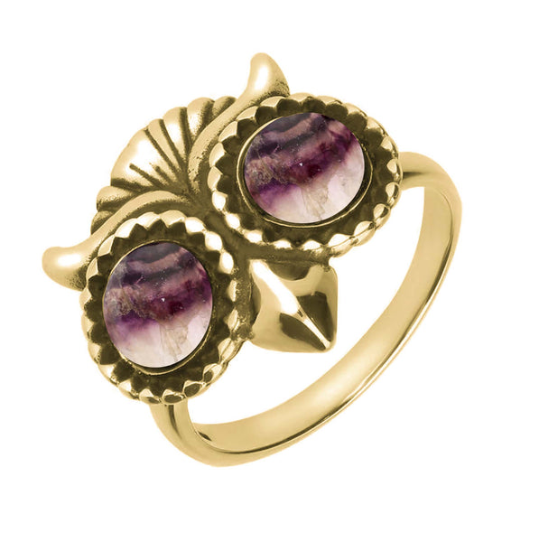 9ct Yellow Gold Blue John Owl Eyes Ring, R855.