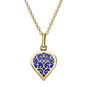 9ct Yellow Gold Lapis Lazuli Flore Filigree Small Heart Necklace. P3629.
