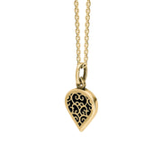 9ct Yellow Gold Whitby Jet Flore Filigree Small Heart Necklace. P3629._2