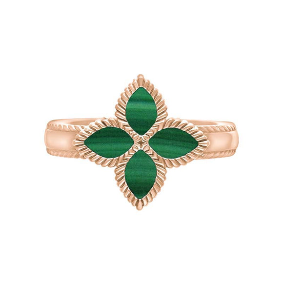 9ct Rose Gold Malachite Eden Marquise Flower Ring