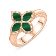 9ct Rose Gold Malachite Bloom Flower Ball Edge Ring, R1276