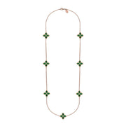 9ct Rose Gold Malachite Bloom Long Flower Ball Edge Necklace, N1157