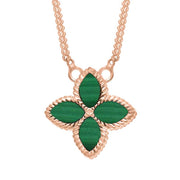 9ct Rose Gold Malachite Bloom Small Flower Ball Edge Necklace, N1155