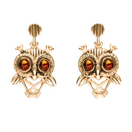9ct Rose Gold Amber Orange Owl Stud Earrings E2329