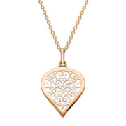 9ct Rose Gold Bauxite Flore Filigree Medium Heart Necklace. P3630.