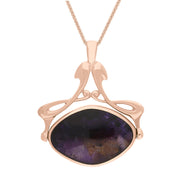 9ct Rose Gold Blue John Mother Of Pearl Bell Diamond Swivel Fob Necklace, P113_10.