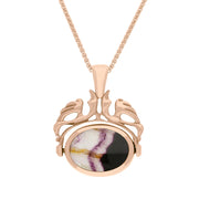 9ct Rose Gold Blue John Mother Of Pearl Double Sided Oval Swivel Fob Necklace, P104_4.