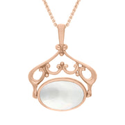 9ct Rose Gold Blue John Mother Of Pearl Ornate Double Sided Oval Swivel Fob Necklace, P116_8_2.