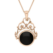 9ct Rose Gold Blue John Whitby Jet Double Sided Round Swivel Fob Necklace, P110_2_2.