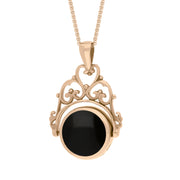 9ct Rose Gold Blue John Whitby Jet Double Sided Round Swivel Fob Necklace, P110_2_3.