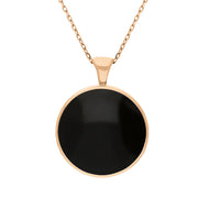 9ct Rose Gold Blue John Whitby Jet Large Double Sided Round Fob Necklace, P012_2.