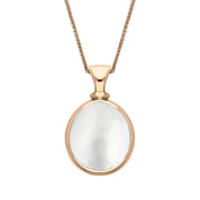 9ct Rose Gold Blue John White Mother Of Pearl Small Double Sided Pear Fob Necklace, P220.