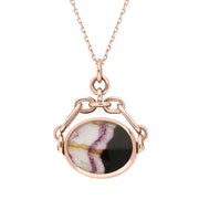9ct Rose Gold Blue John White Mother Of Pearl Double Sided Swivel Fob Necklace, P209. 