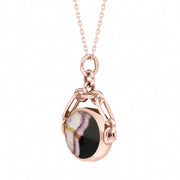 9ct Rose Gold Blue John White Mother Of Pearl Double Sided Swivel Fob Necklace, P209_3. 