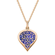 9ct Rose Gold Lapis Lazuli Flore Filigree Medium Heart Necklace. P3630.