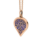 9ct Rose Gold Lapis Lazuli Flore Filigree Medium Heart Necklace. P3630._2