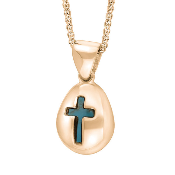 9ct Rose Gold Turquoise Cross Pear Shape Necklace