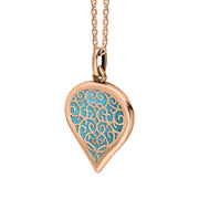 9ct Rose Gold Turquoise Flore Filigree Medium Heart Necklace. P3630._2