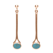 9ct Rose Gold Turquoise Long Drop Earrings