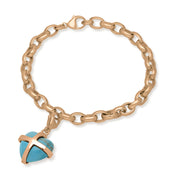 9ct Rose Gold Turquoise Medium Cross Heart Charm Bracelet, B1210