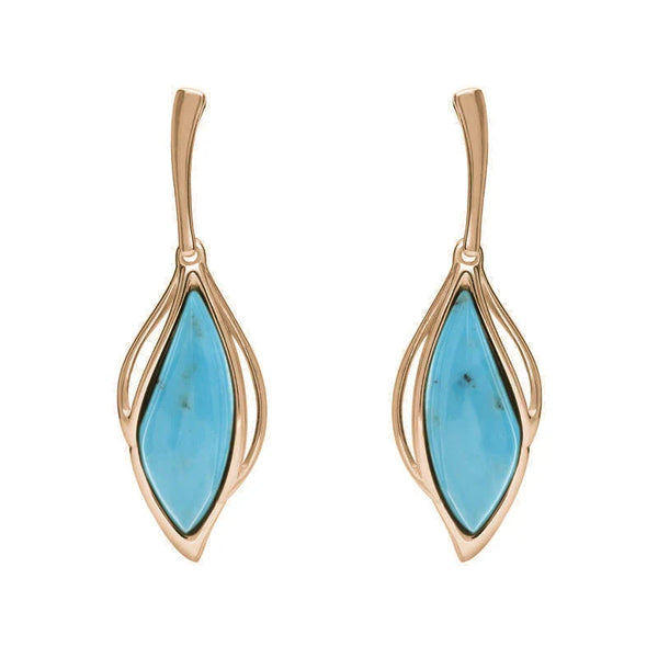 9ct Rose Gold Turquoise Open Marquise Drop Earrings, E2437