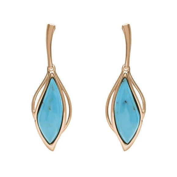 9ct Rose Gold Turquoise Open Marquise Drop Earrings, E2437