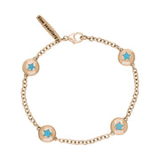 9ct Rose Gold Turquoise Oval Star Detail Four Stone Bracelet, B796.