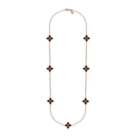 18ct Rose Gold Whitby Jet Bloom Long Flower Ball Edge Necklace, N1157