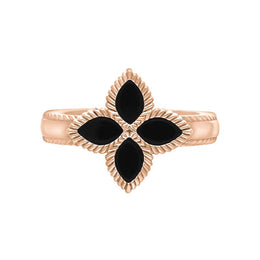 9ct Rose Gold Whitby Jet Eden Marquise Flower Ring