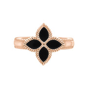 9ct Rose Gold Whitby Jet Bloom Marquise Flower Ring