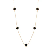 9ct Rose Gold Whitby Jet Bloom Four Leaf Clover Ball Edge Necklace, N1154
