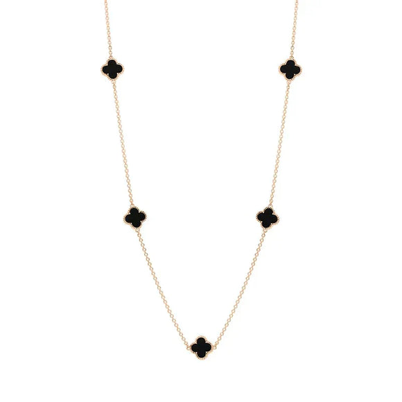 9ct Rose Gold Whitby Jet Bloom Four Leaf Clover Ball Edge Necklace, N1154