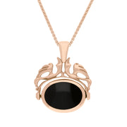 9ct Rose Gold Whitby Jet Blue John Double Sided Oval Swivel Fob Necklace, P104_4.