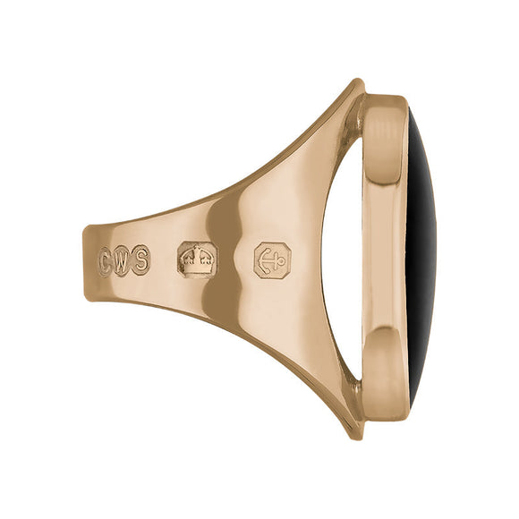 9ct Rose Gold Whitby Jet Hallmark Medium Oval Ring