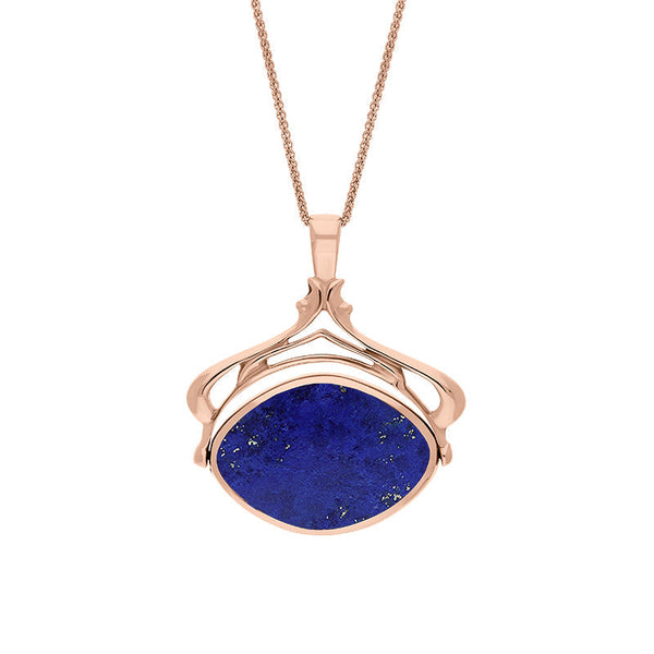 9ct Rose Gold Whitby Jet Lapis Lazuli Marquise Swivel Fob Necklace, P115_10.