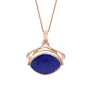 9ct Rose Gold Whitby Jet Lapis Lazuli Marquise Swivel Fob Necklace, P115_10.