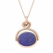9ct Rose Gold Whitby Jet Lapis Lazuli Oval Swivel Fob Necklace, P096.