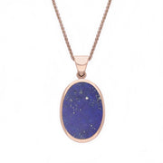 9ct Rose Gold Whitby Jet Lapis Lazuli Small Double Sided Fob Necklace, P832.