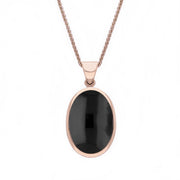 9ct Rose Gold Whitby Jet Lapis Lazuli Small Double Sided Fob Necklace, P832_2.