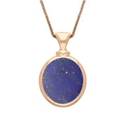 9ct Rose Gold Whitby Jet Lapis Lazuli Small Double Sided Oval Fob Necklace, P219.