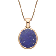 9ct Rose Gold Whitby Jet Lapis Lazuli Small Double Sided Pear Fob Necklace, P220.