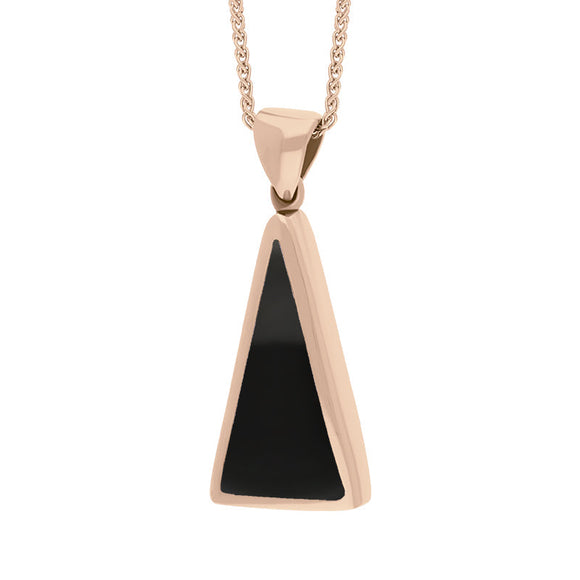 9ct Rose Gold Whitby Jet Lapis Lazuli Small Double Sided Triangular Fob Necklace, P834_3.