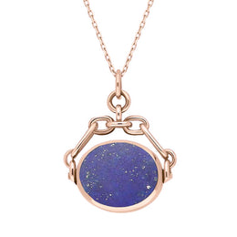 9ct Rose Gold Whitby Jet Lapis Lazuli Double Sided Swivel Fob Necklace, P209.