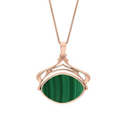 9ct Rose Gold Whitby Jet Malachite Marquise Swivel Fob Necklace, P115_10.