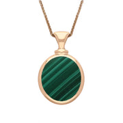 9ct Rose Gold Whitby Jet Malachite Small Double Sided Oval Fob Necklace, P219.