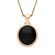 9ct Rose Gold Whitby Jet Malachite Small Double Sided Oval Fob Necklace, P219_2.
