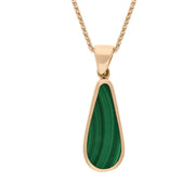 9ct Rose Gold Whitby Jet Malachite Small Double Sided Pear Cut Fob Necklace, P835.