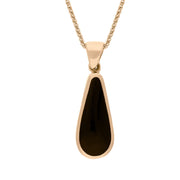 9ct Rose Gold Whitby Jet Malachite Small Double Sided Pear Cut Fob Necklace, P835_2.